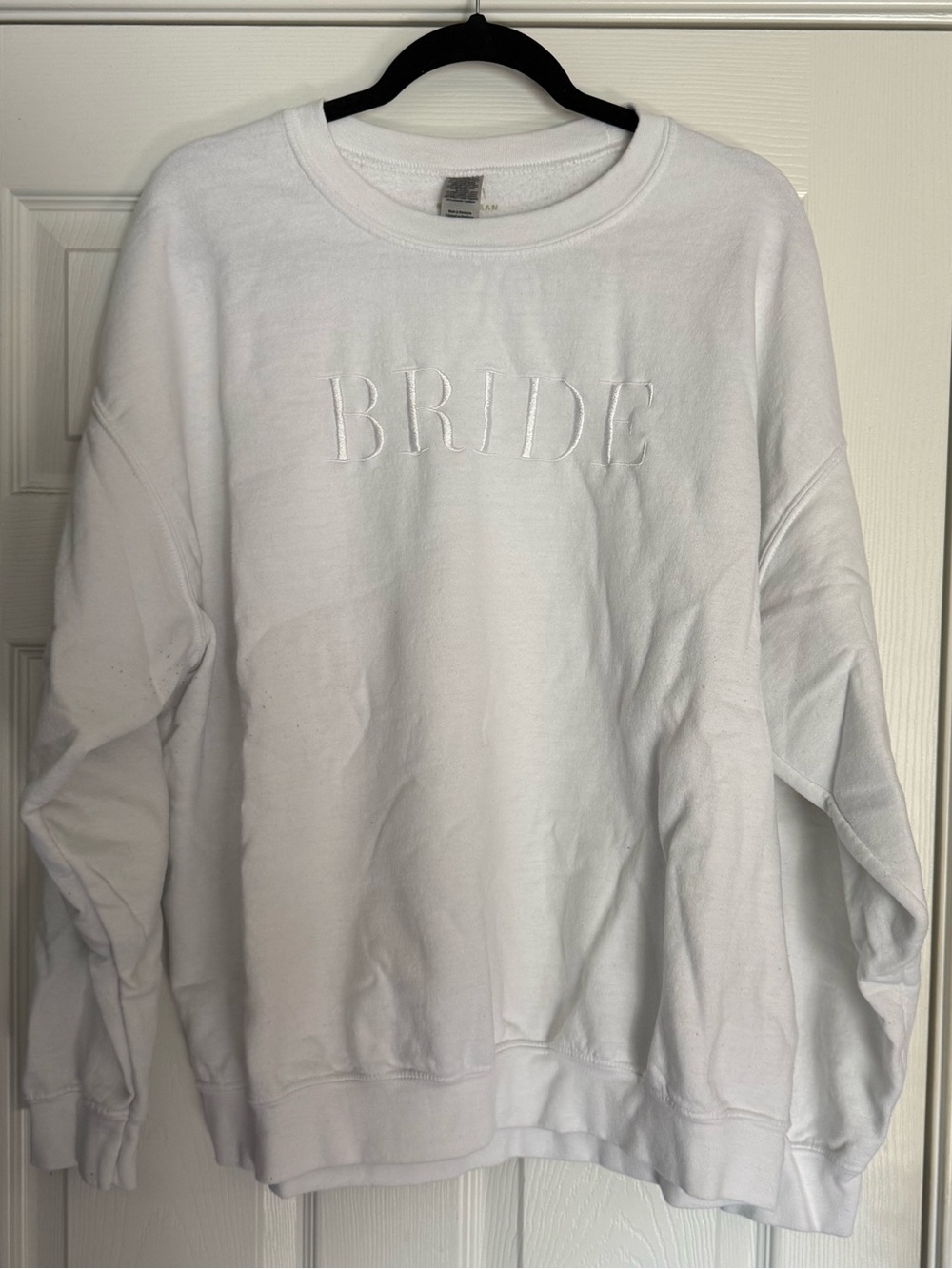 Gildan White 'BRIDE' Embroidered Crewneck Sweater